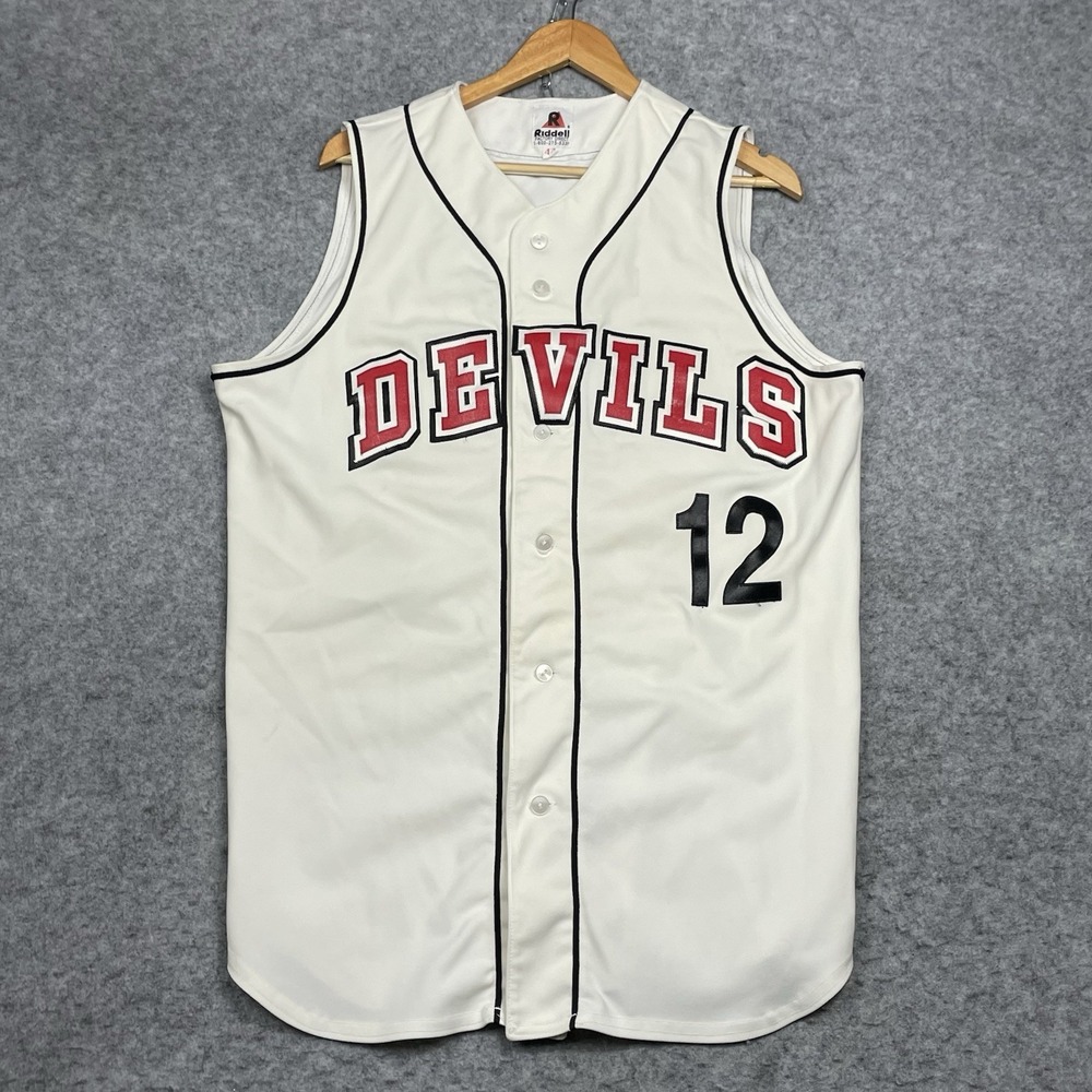 VTG Ridell Baseball Jersey Adult 44 White Holton, MI Red DEVILS Embroidered #12‎